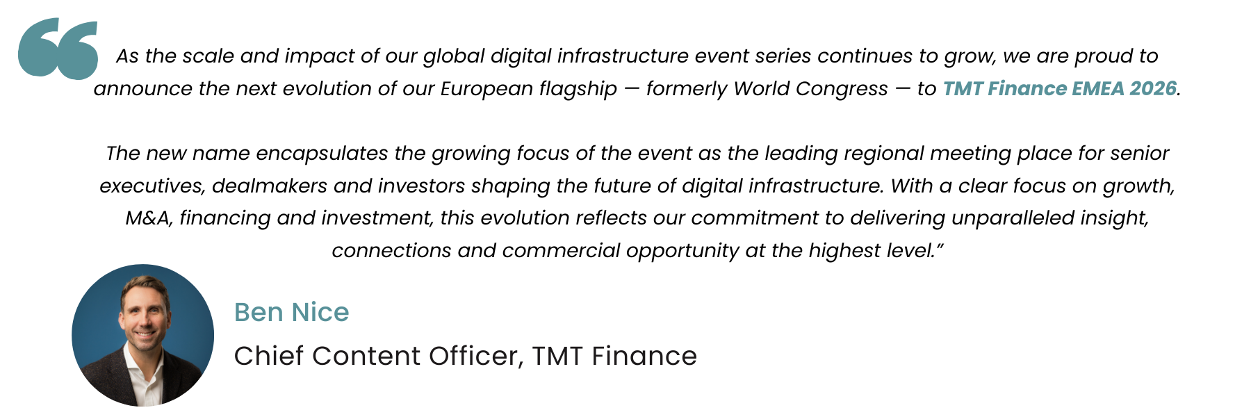 TMT World Congress - Rebrand Quote